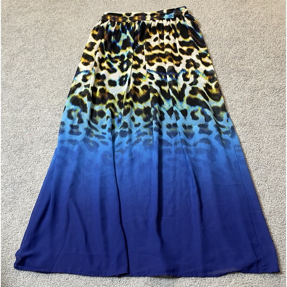 Worthington Leopard Maxi Skirt Women's M Blue Chiffon Pull On Boho Safari Jungle - Picture 4 of 10